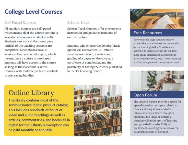 TorahResource Learning Center, Tri-fold Brochure, Back, 2024